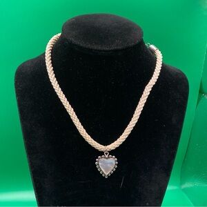 Choker with Heart Pendant Mother of Pearl 925 Sterling Silver 14”